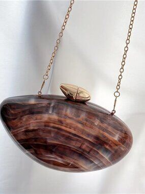 Minimalist Coffee Brown Acrylic PVC Evening Bag with Pearl Chain Strap,